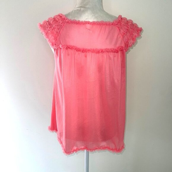 Layered Nightie Top Womens Size Small S Vintage Pure Nylon Ruffle Applique Pink - Picture 8 of 10